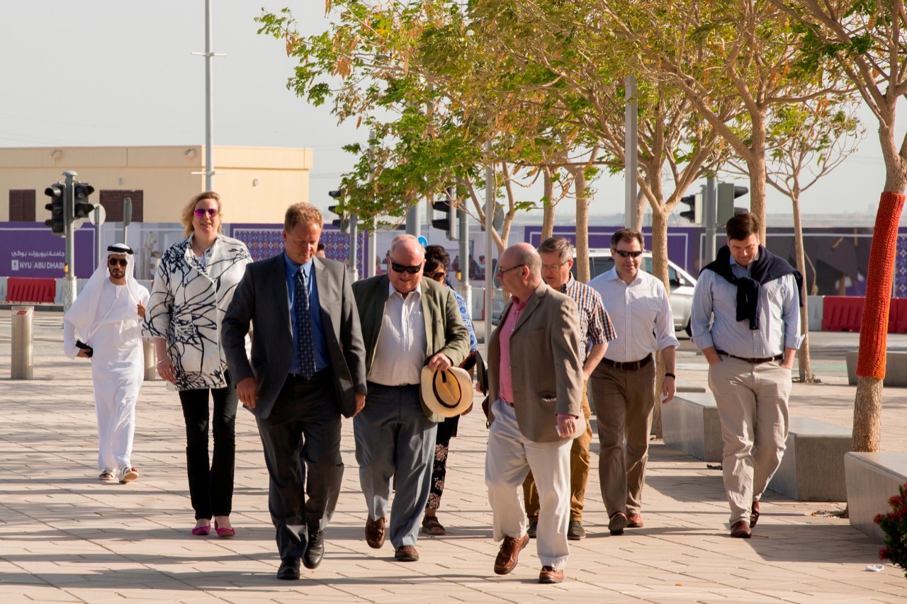 April 04, 2017: Eric Hilgendorf, Associate Dean of Community and Education Engagement escorts members of the UK Parliamentary Delegation on a tour of the NYU Abu Dhabi campus on Saadiyat Island. 