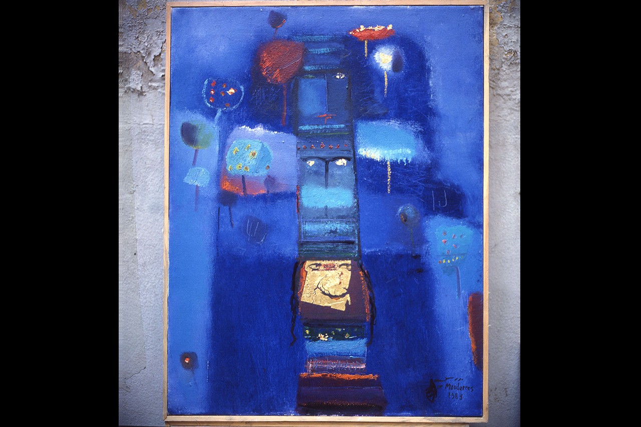 فاتح المدرس، «سيدة المساء»، 1983، ألوان زيتية على قماش، 75x55سم. شريحة ممسوحة ضوئياً من مؤسسة أتاسي