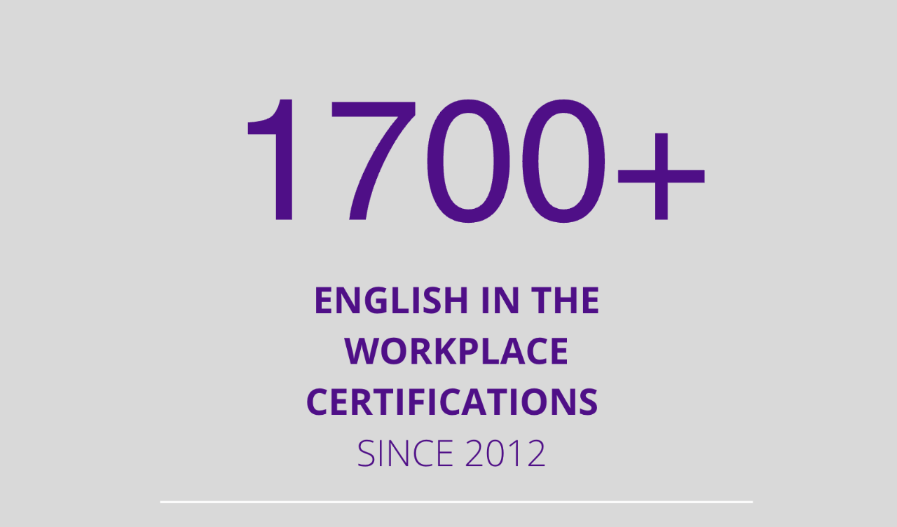 1600 English in the Workplace Certifications since 2012.