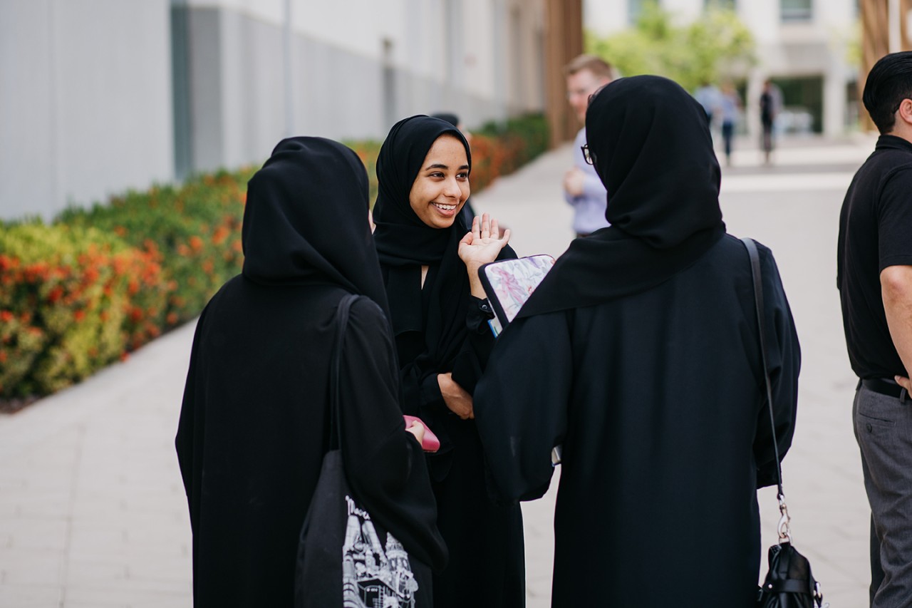 NYU Abu Dhabi students socialize on campus.