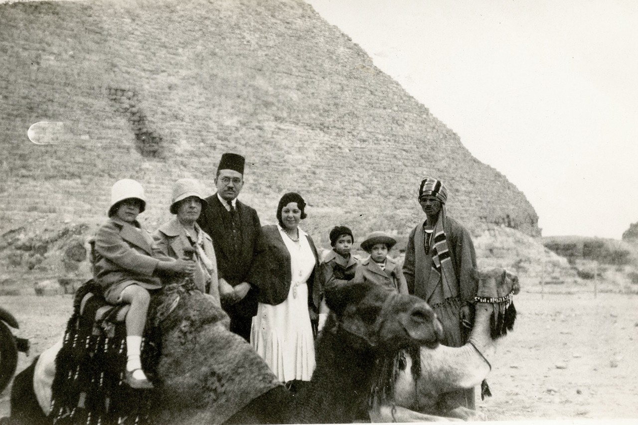 The Abu Shadi family, at the pyramids at Giza, circa late 1920s-early 1930s.