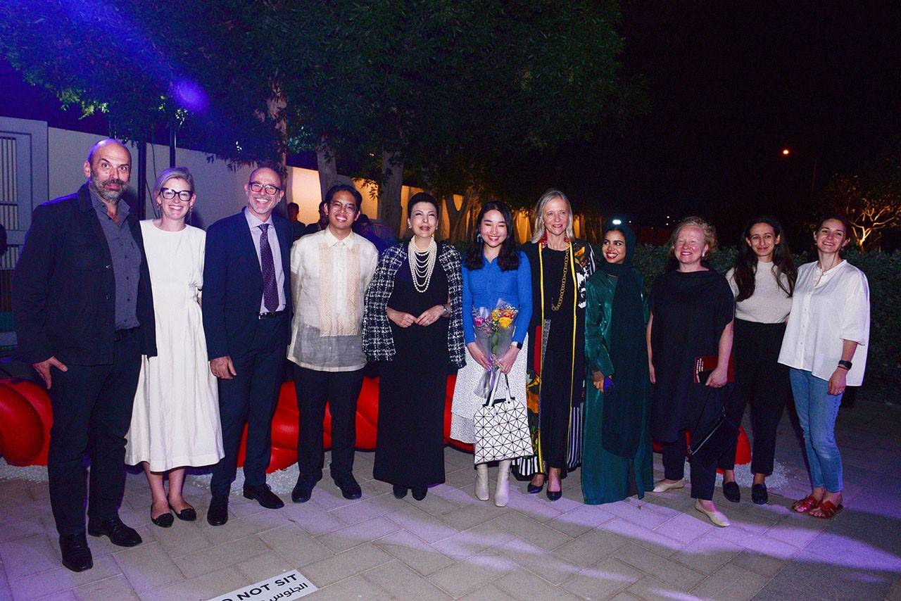 VIPs with NYUAD's winning artists at The Christo and and Jeanne-Claude Award Unveiling.