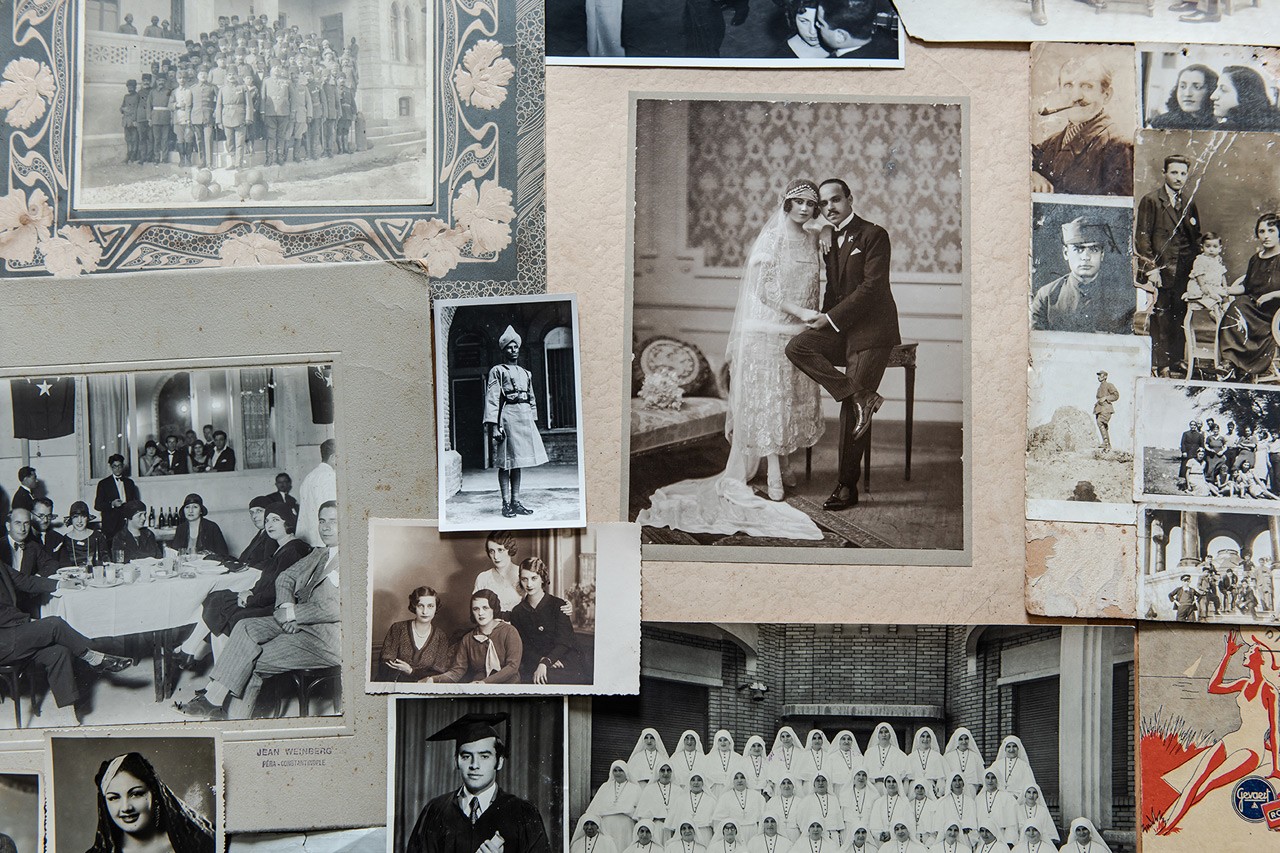 A collage of old, black-and-white photos from Akkasah, Center for Photography.