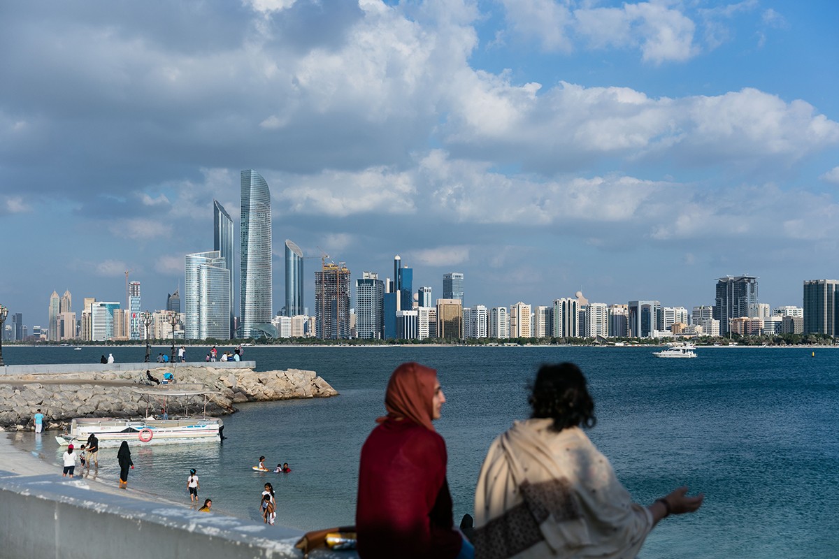 A view of the Abu Dhabi skyline as seen from the breakwater corniche.