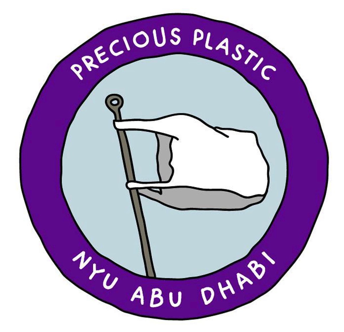 Precious Plastic, NYU Abu Dhabi. Illustration of a plastic bag flying on a flagpole as if it were a flag on a flag.