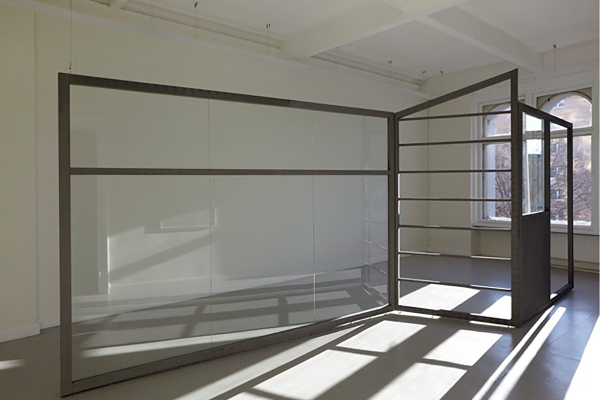 Material: wood, glass, gray paint on casein foundationDimensions: 1st window element: 396cm x 265cm; 2nd window element: 146cm x 300cm; 3rd window element 262cm x 265cmExhibition: Kunstsaele, Berlin (2010)