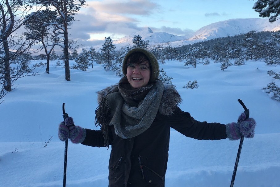 Alumna Evgenija Filova enjoys cross country skiing at her volunteer job in Norway.