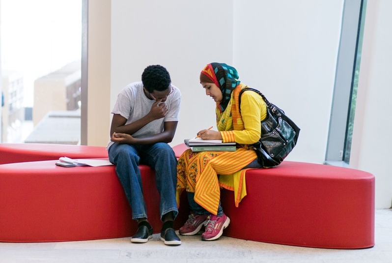Students are seen studying around the NYU Abu Dhabi campus on Saadiyat Island.