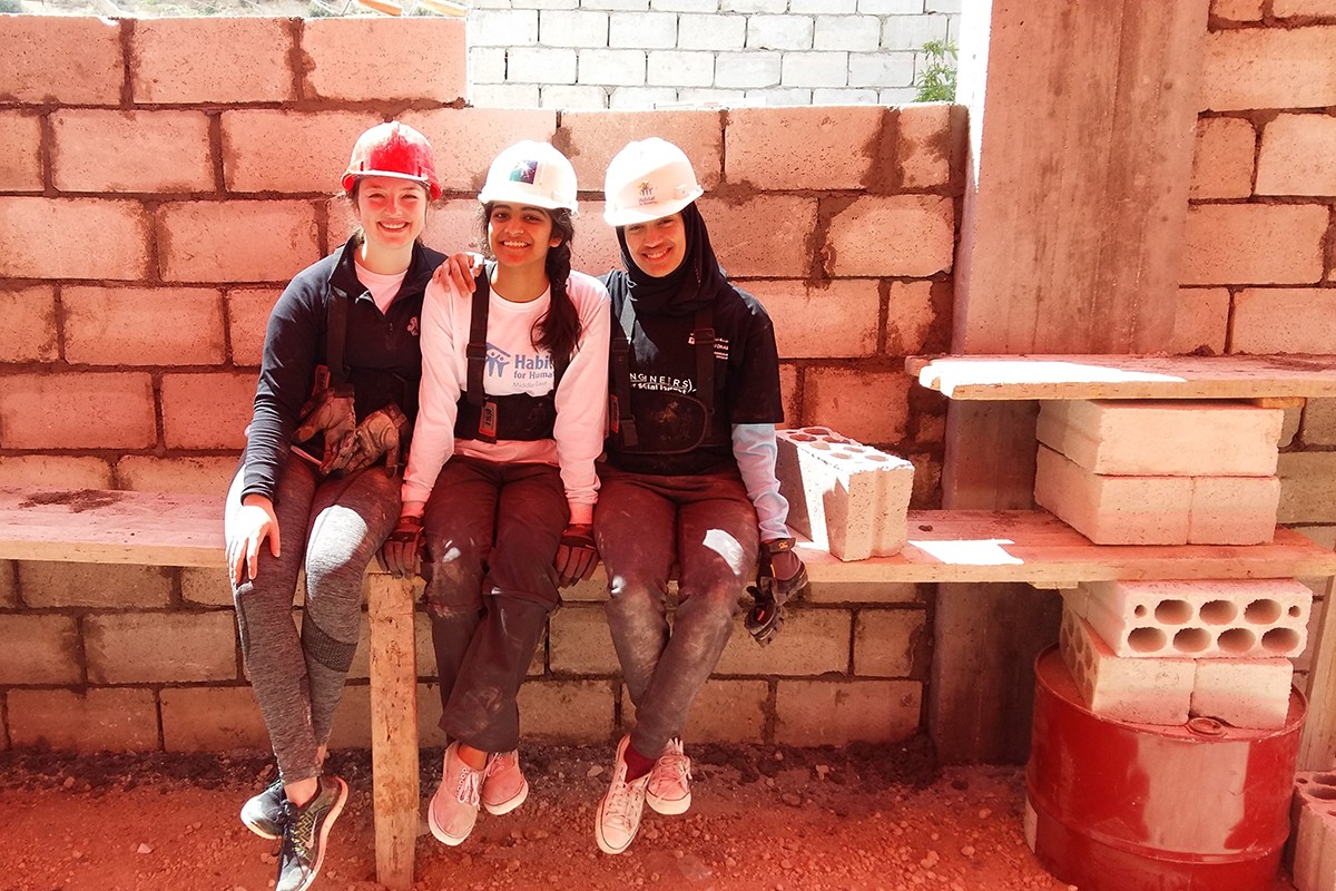 Prajna Soni, Class of 2020 (middle), on a construction project course trip in Jordan. 