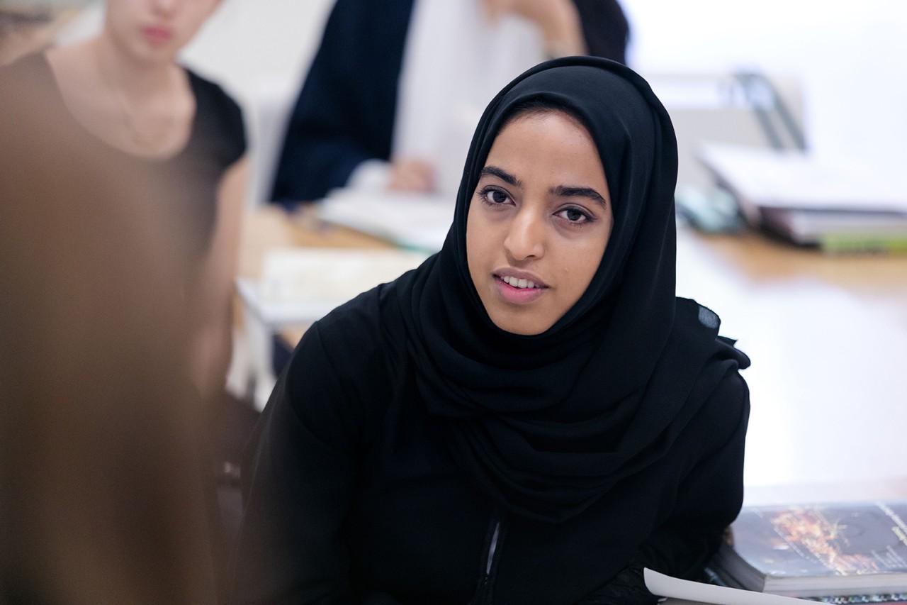 Student in class wearing abaya