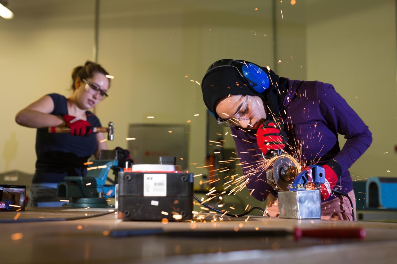 Engineering students work on a project at NYU Abu Dhabi.
