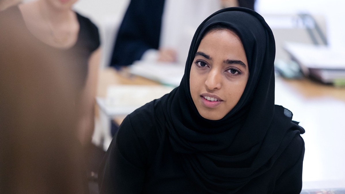 A student in class at NYU Abu Dhabi.