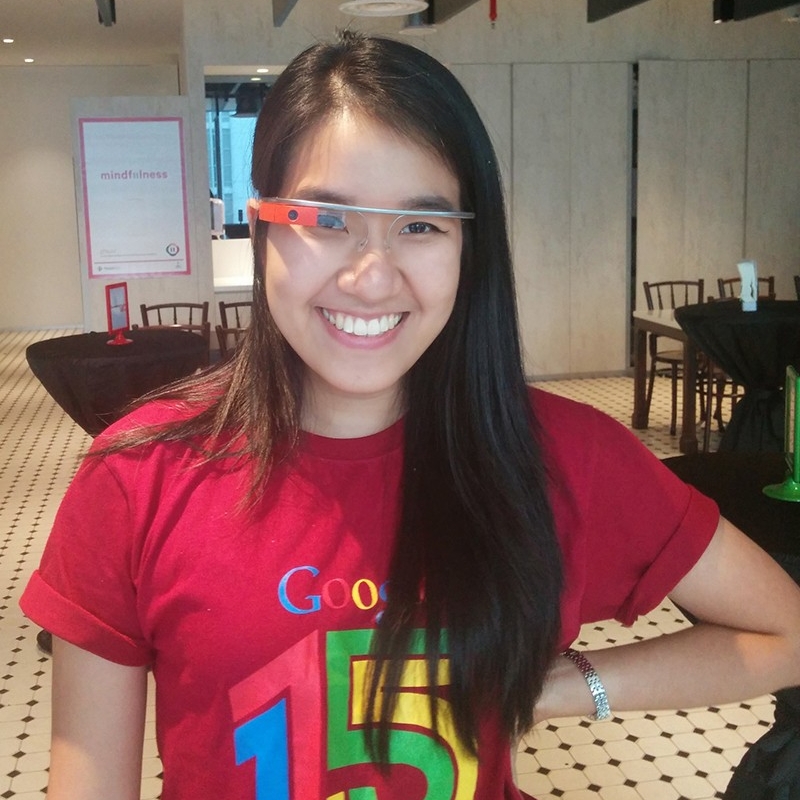 Trinh poses in the latest Google wear at her job in Singapore
