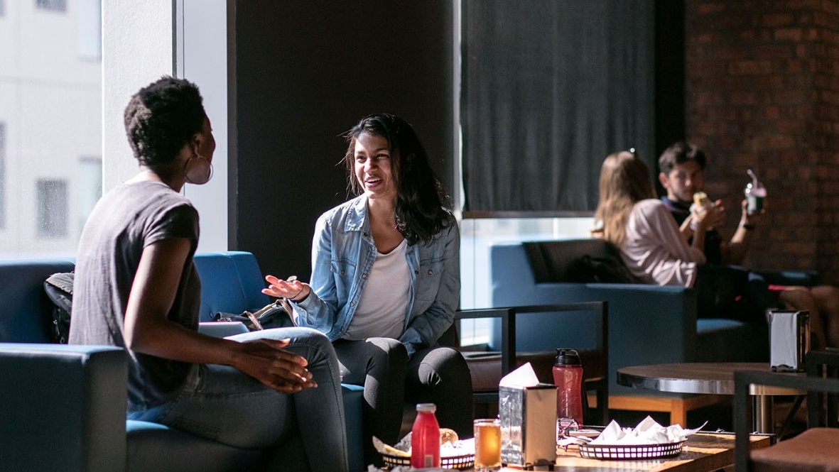 Students during lunch at the Marketplace on campus.