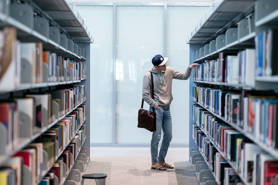 Students read and study at the Student Center spacious library on NYUAD campus on Saadiyat Island.  