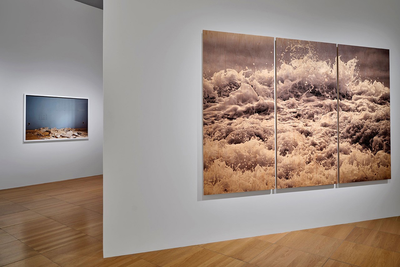 Installation view of the only constant at The NYUAD Art Gallery, 2023. Works by artists Tarek Al-Ghoussein and Clifford Ross. Photo: John Varghese