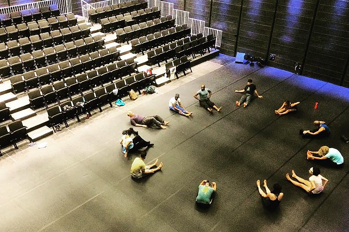 Artists warming up before a performance for The Arts Center at NYUAD. Photo by @nyuadartscenter