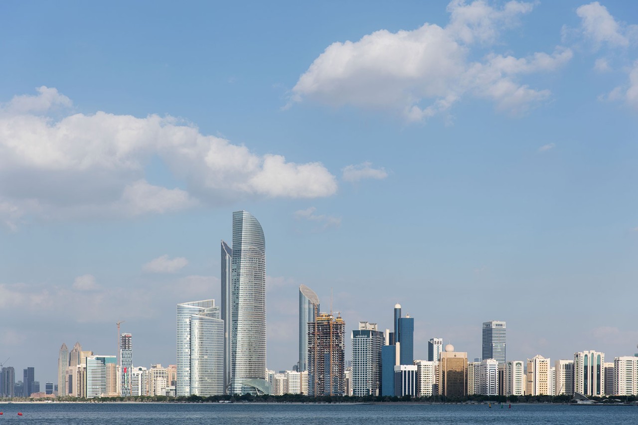 A view of the Abu Dhabi skyline as seen from the Breakwater Corniche.