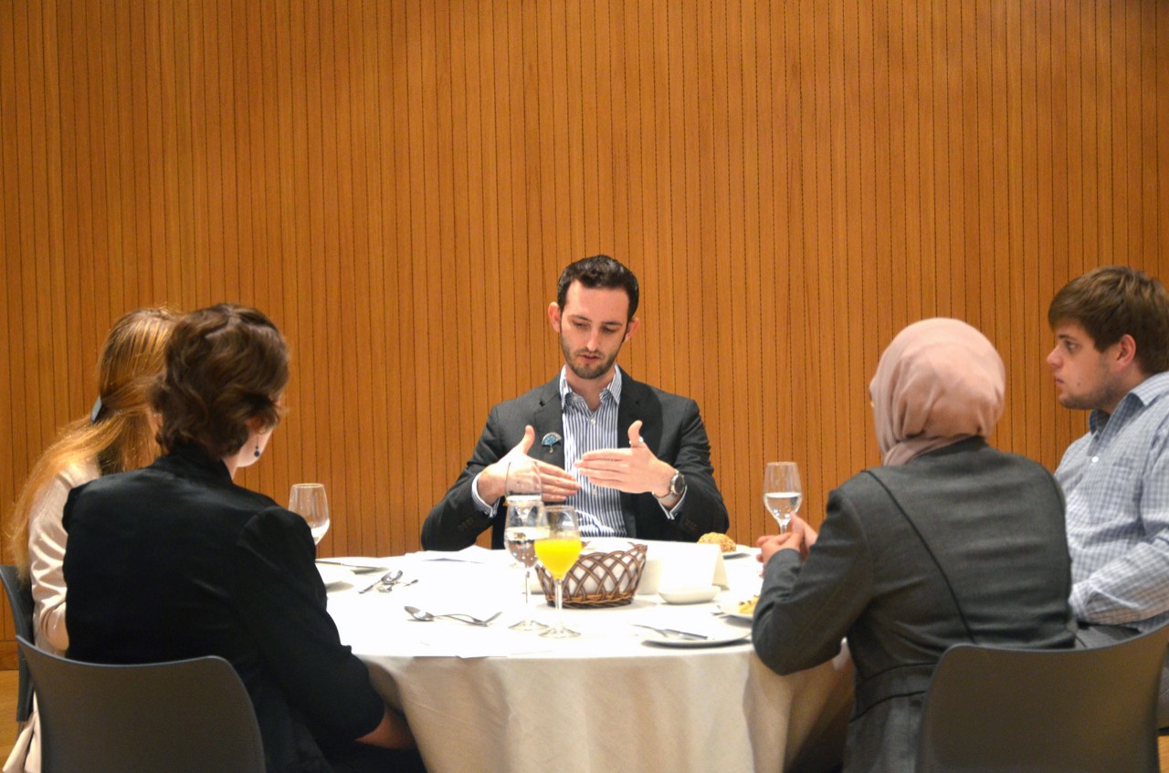 NYUAD's Career Development Center teaches students dining etiquette during mealtime interviews.