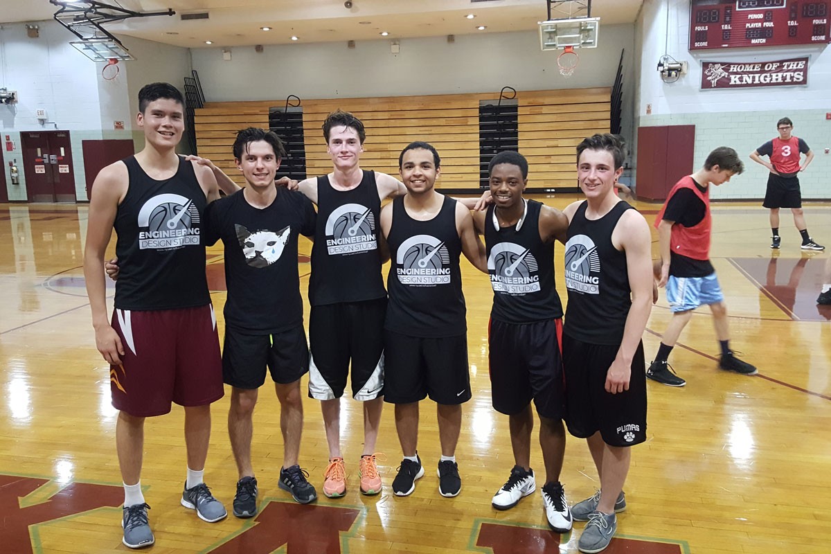 NYUAD students play intramural basketball at NYU New York during a semester abroad.