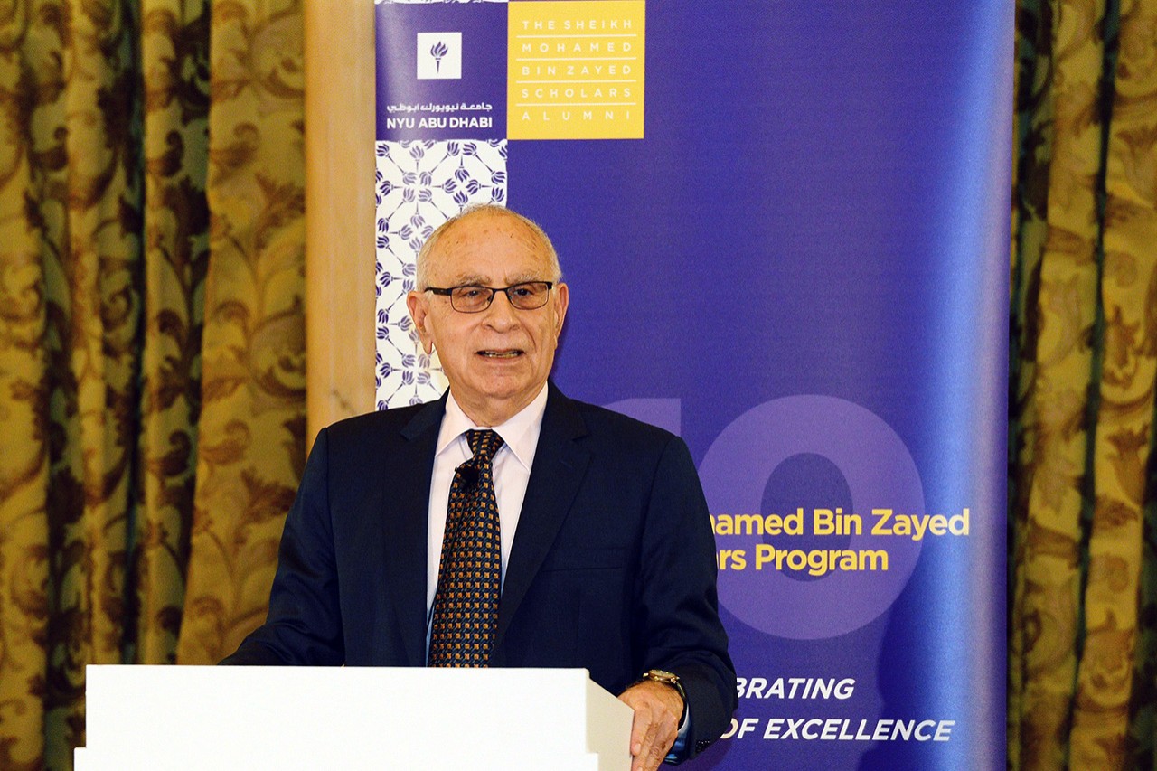 NYU Abu Dhabi Vice Chancellor Al Bloom speaks at the 10th Anniversary celebration of the Sheikh Mohamed bin Zayed Scholars Program.