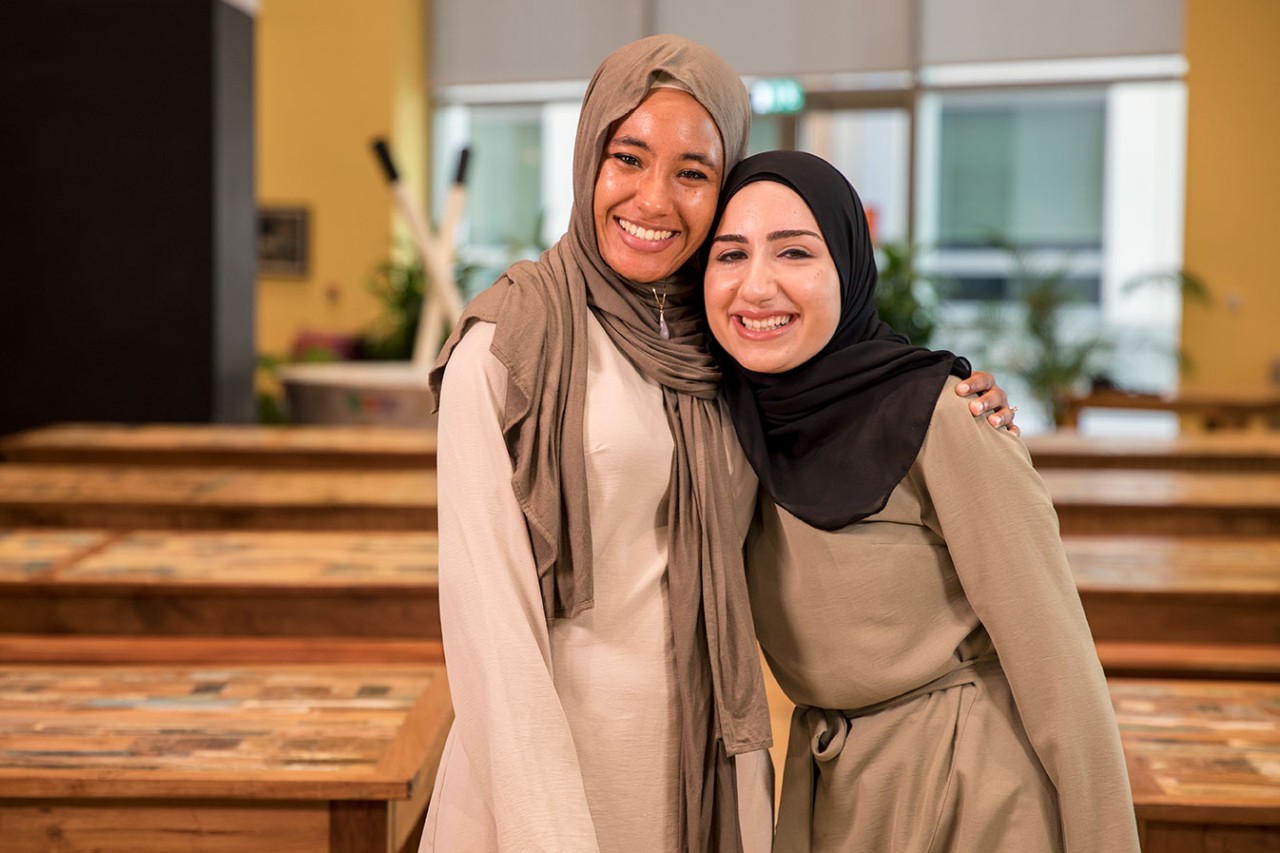 Ayah Rashid, left, and Lama Ahmad, right, both from the Class of 2019.