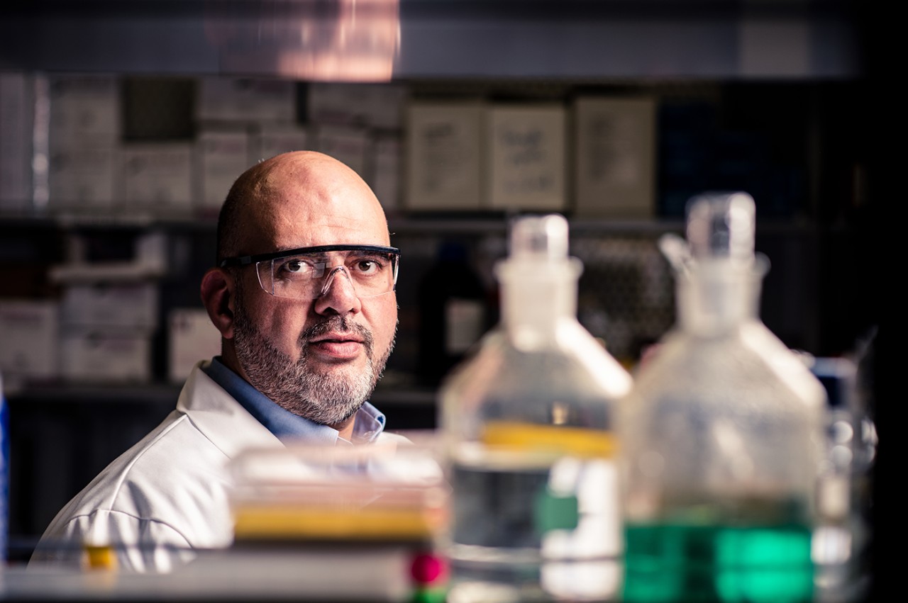 Wael Rabeh, associate professor of chemistry, in his lab at NYUAD. 
