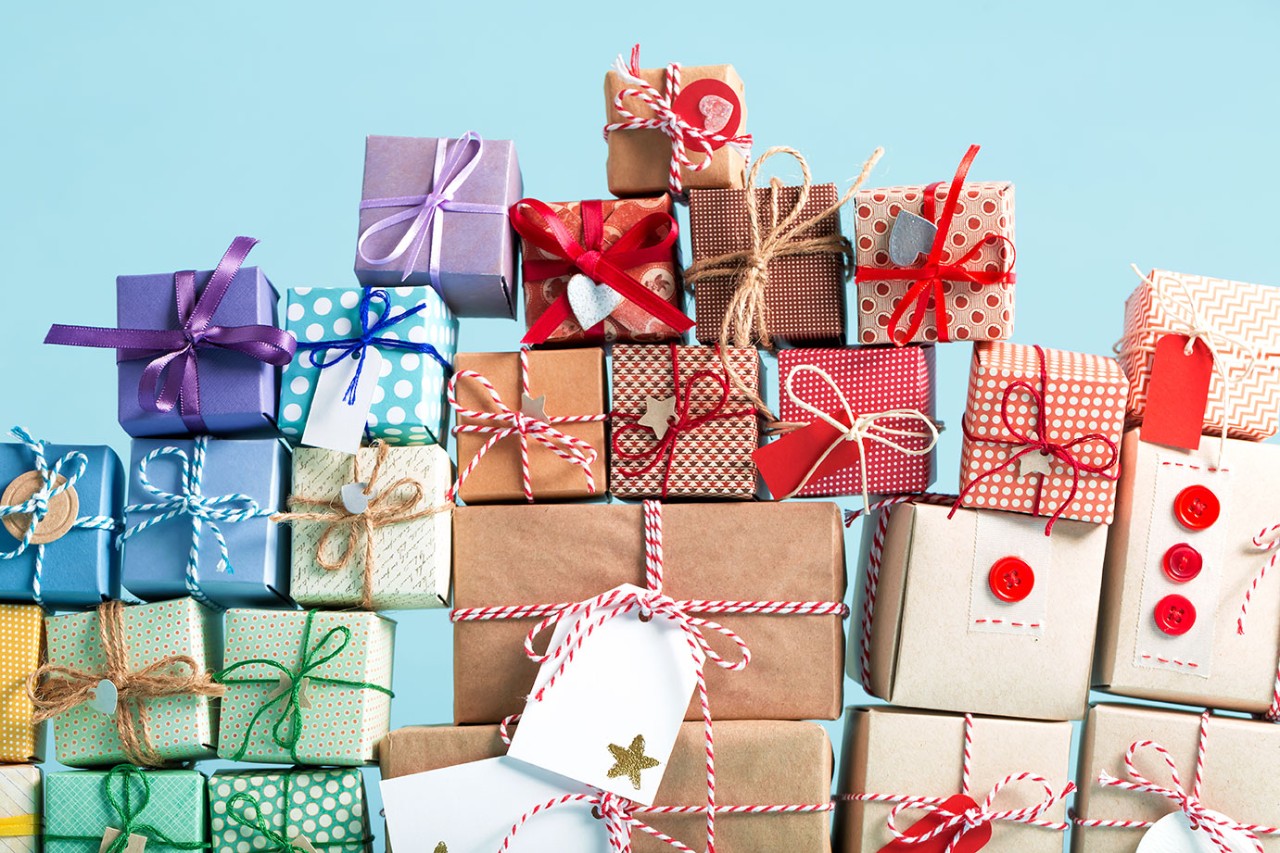 Rows of wrapped up gifts. iStock.com