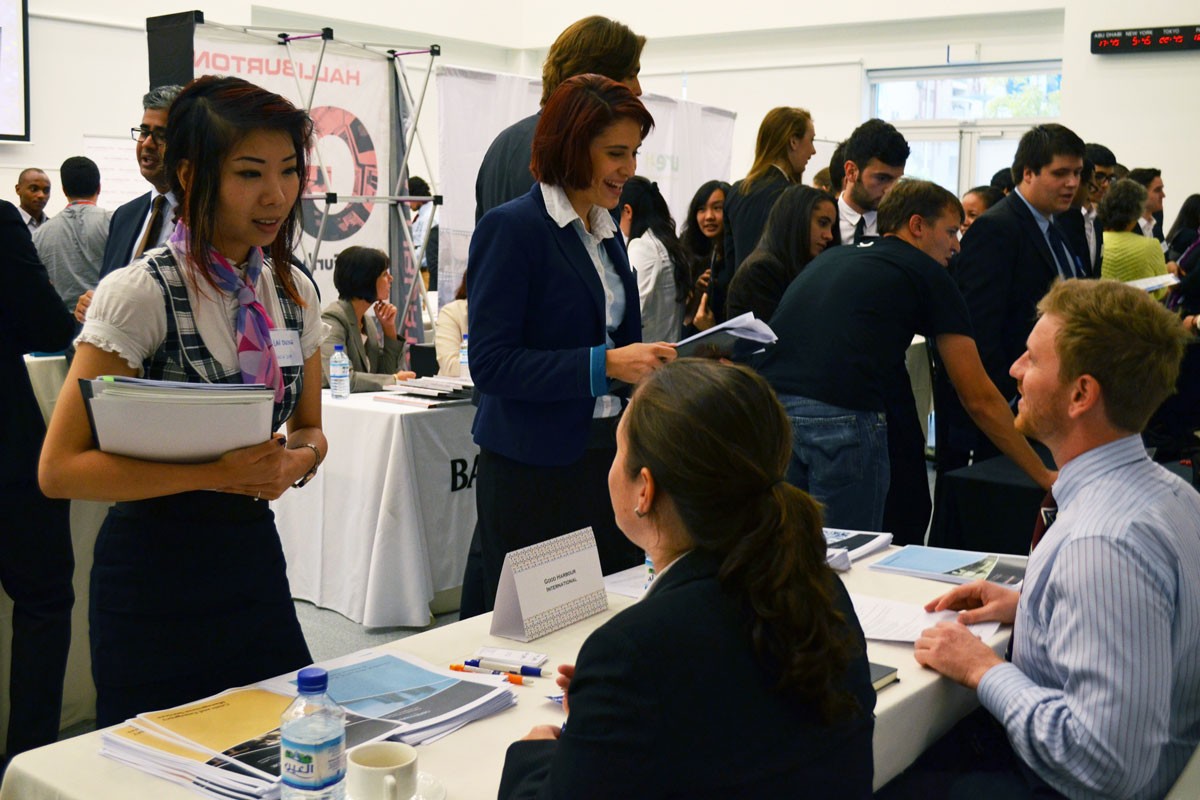 Students canvas the Internship and Opportunities Fairs, held by the NYUAD Career Development Center, for on- and off-campus internship positions.