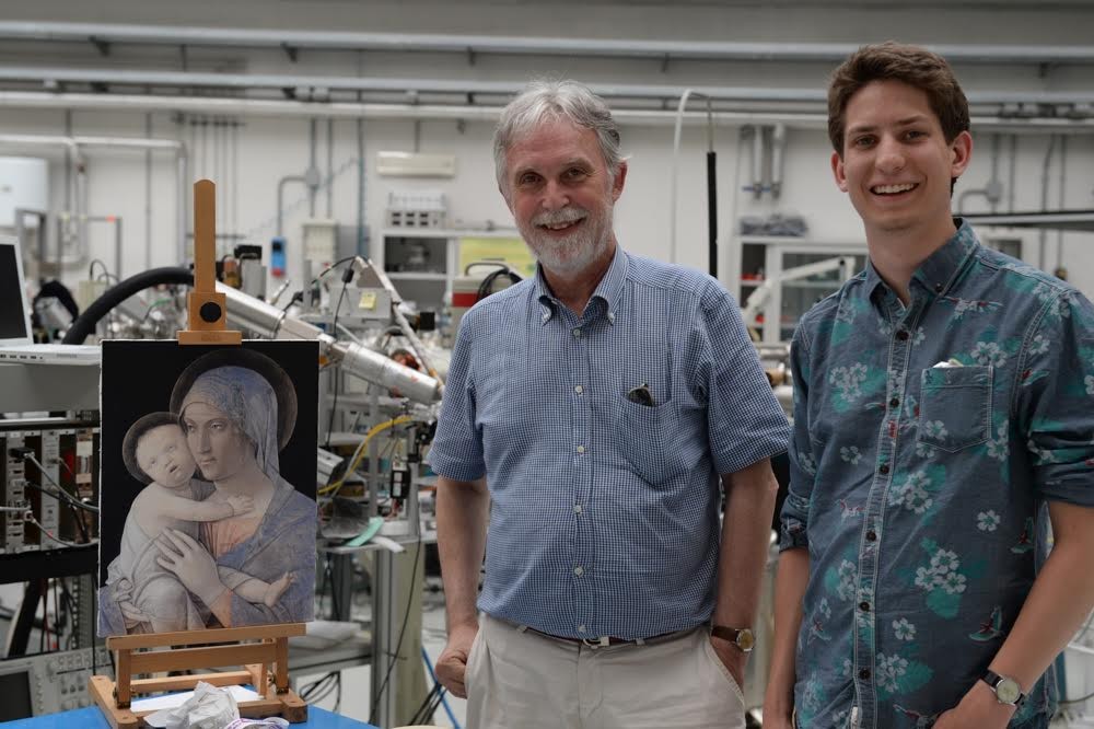 NYUAD student Allen Magnussen (right) is interning with LABEC Director Professor Pier Andrea Mandò (left) in Florence to understand the connection between art restoration and physics.