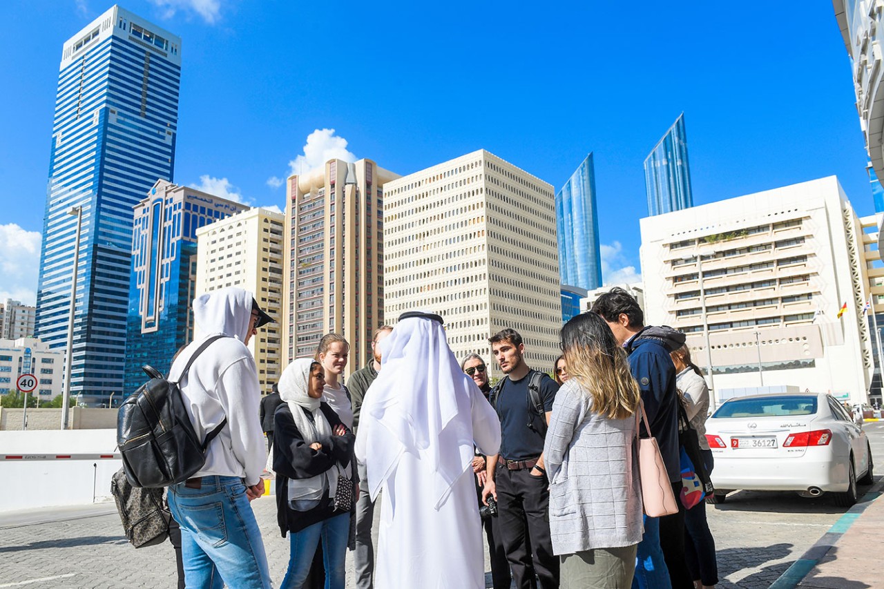 NYU Abu Dhabi students during a field visit in Abu Dhabi city to understand how  our surroundings can impact our well-being.