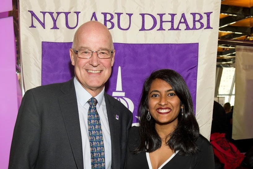 NYU President Andrew Hamilton  and Ritu Muralidharan, class of 2018