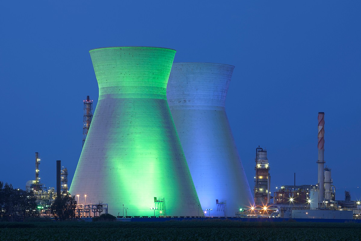 A coal power station and night blue sky