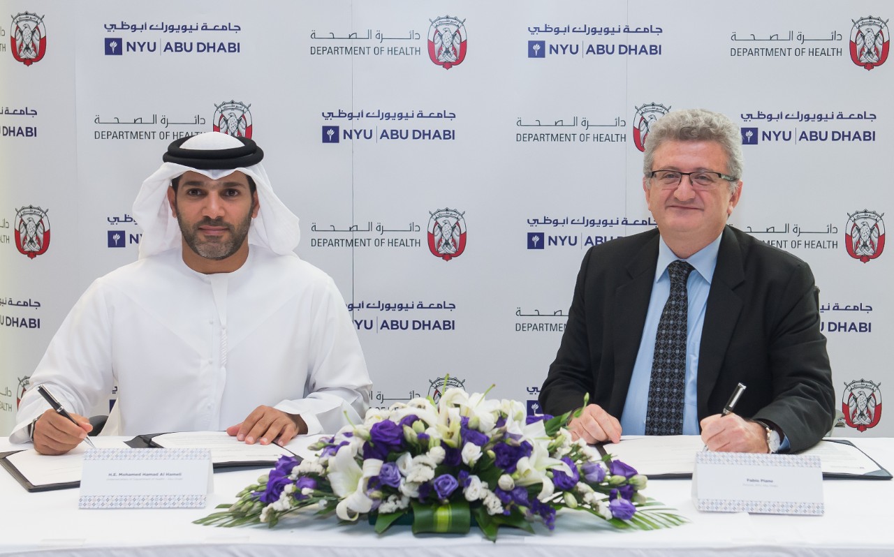 The MOU was signed by H.E. Mohamed Hamad Al Hameli, Undersecretary of DOH, and Fabio Piano, Provost of NYU Abu Dhabi, at the University’s campus on Saadiyat Island.