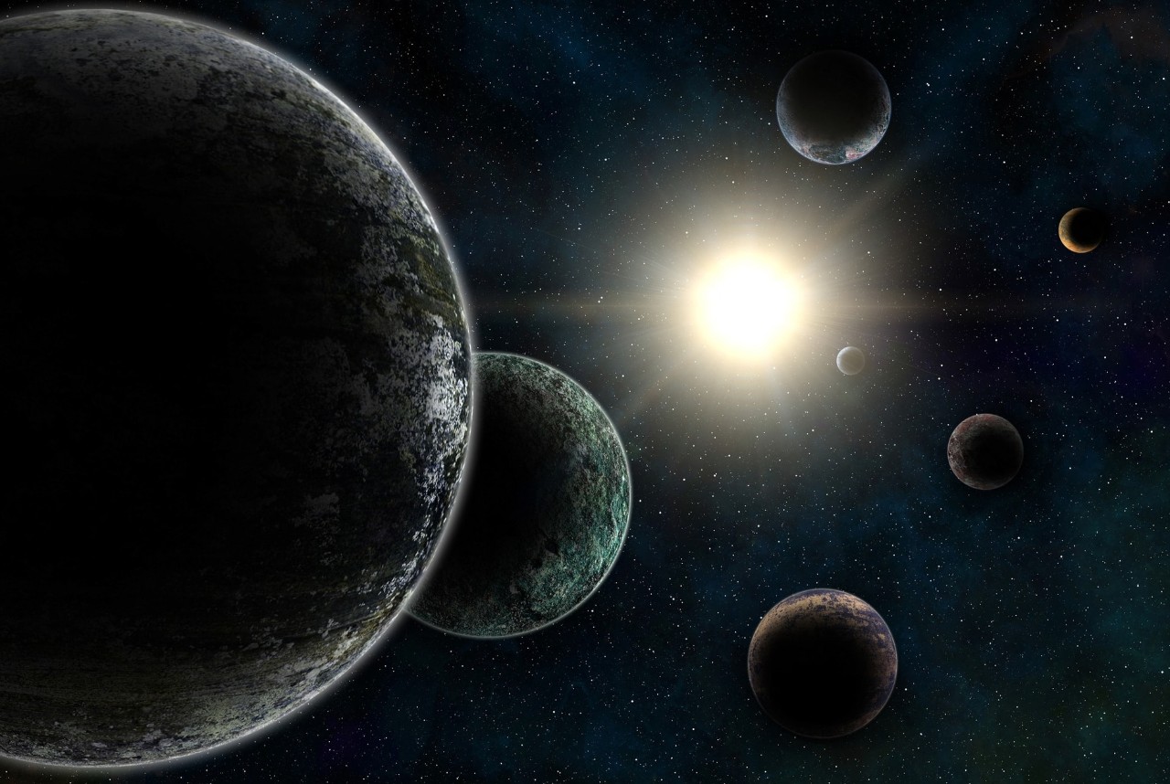 3D render of unreal Trappist-1 exoplanets system