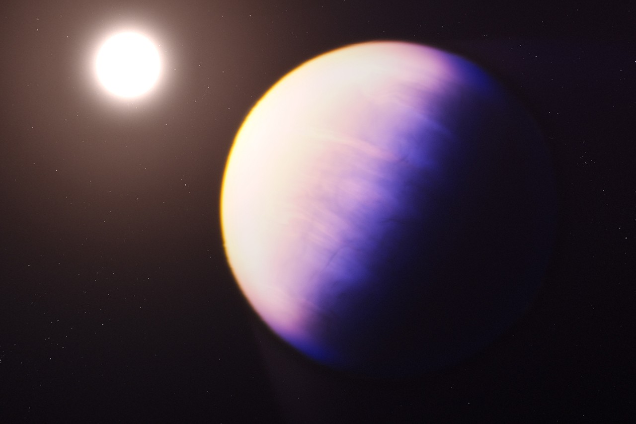Exoplanet WASP-39 b and Its Star (Illustration). Credits - NASA, ESA, CSA, and L. Hustak (STScI)