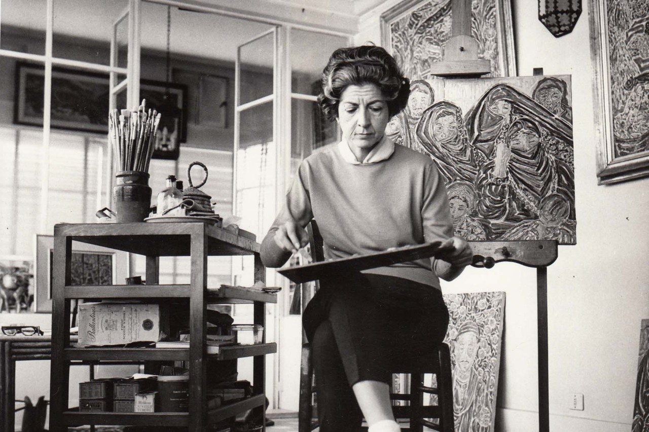 Inji Efflatoun in her Cairo Studio. Image courtesy of Safar Khan Gallery