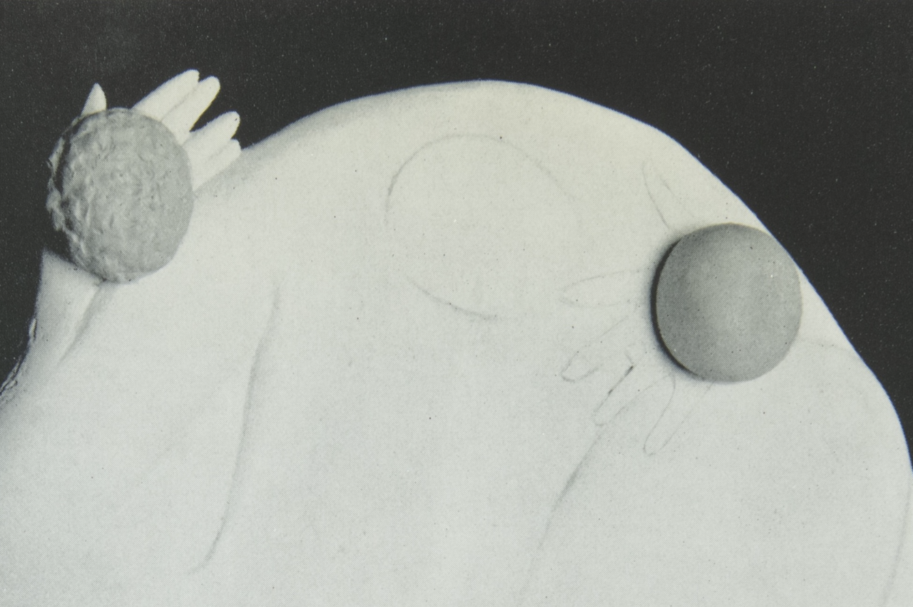 Detail of Celine Chalem, Only You, white marble, late 1960s. From exhibition catalogue to Celine Chalem: G.M.T. Art: tables you can eat on, Martha Jackson Gallery, New York, Sept. 19 - October 7, 1967