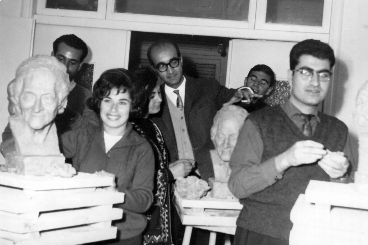 Figure 5. Mahmoud Hammad with students, Damascus, 1964