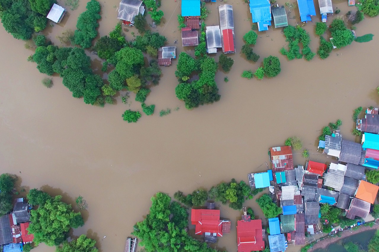 Arial view of a monsoon in a residential community.