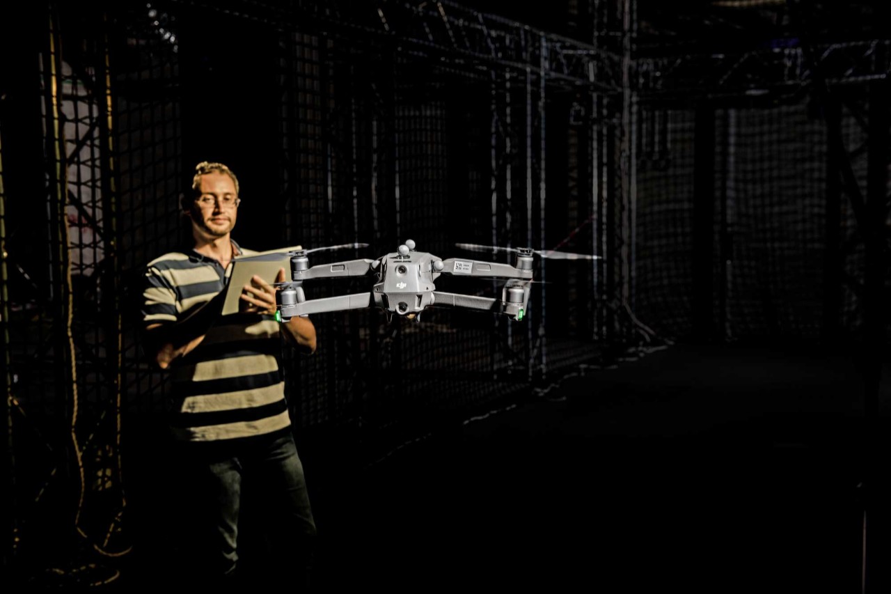 A researcher tests autonomous drones in a lab at NYU Abu Dhabi.
