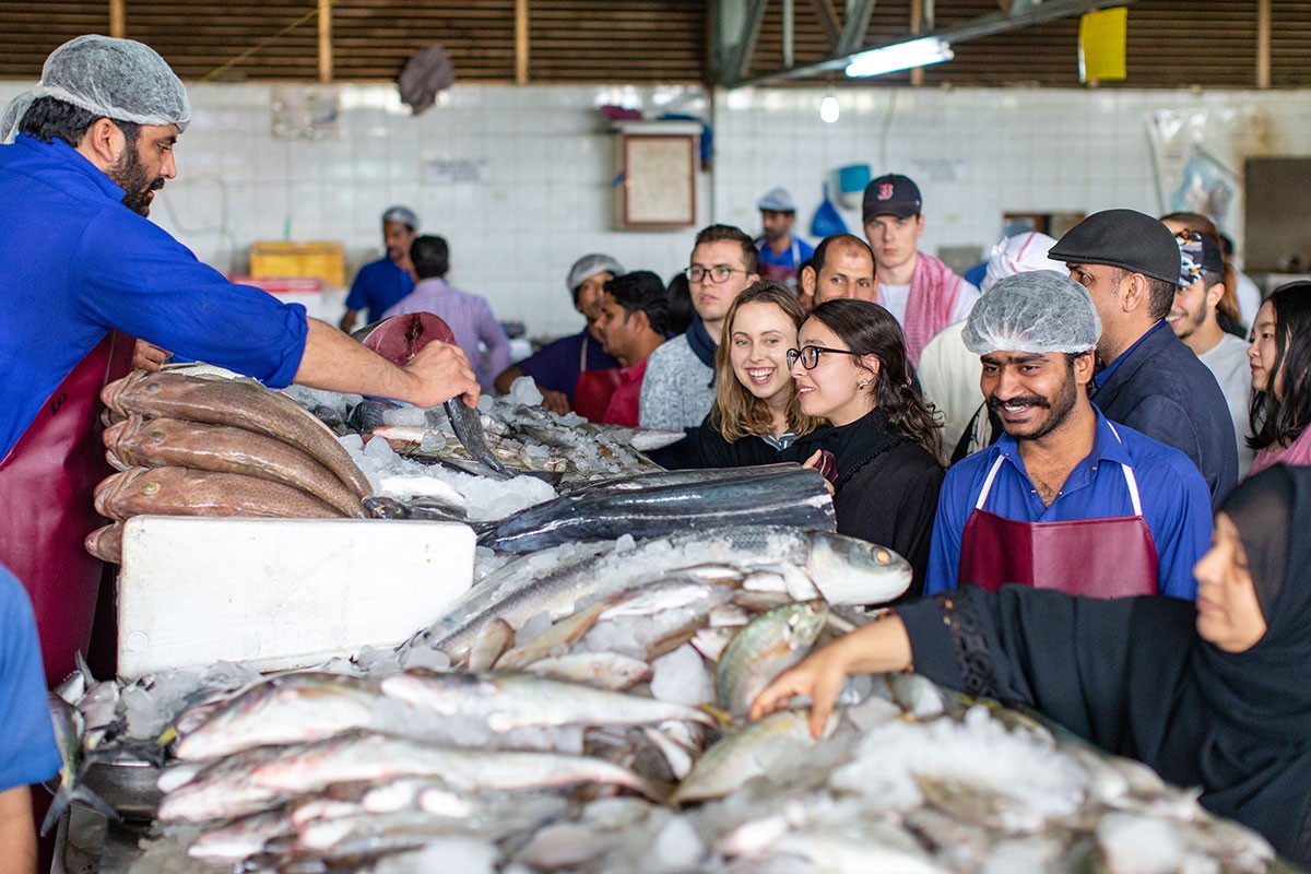 Students visit the fish market in Al Ain.
