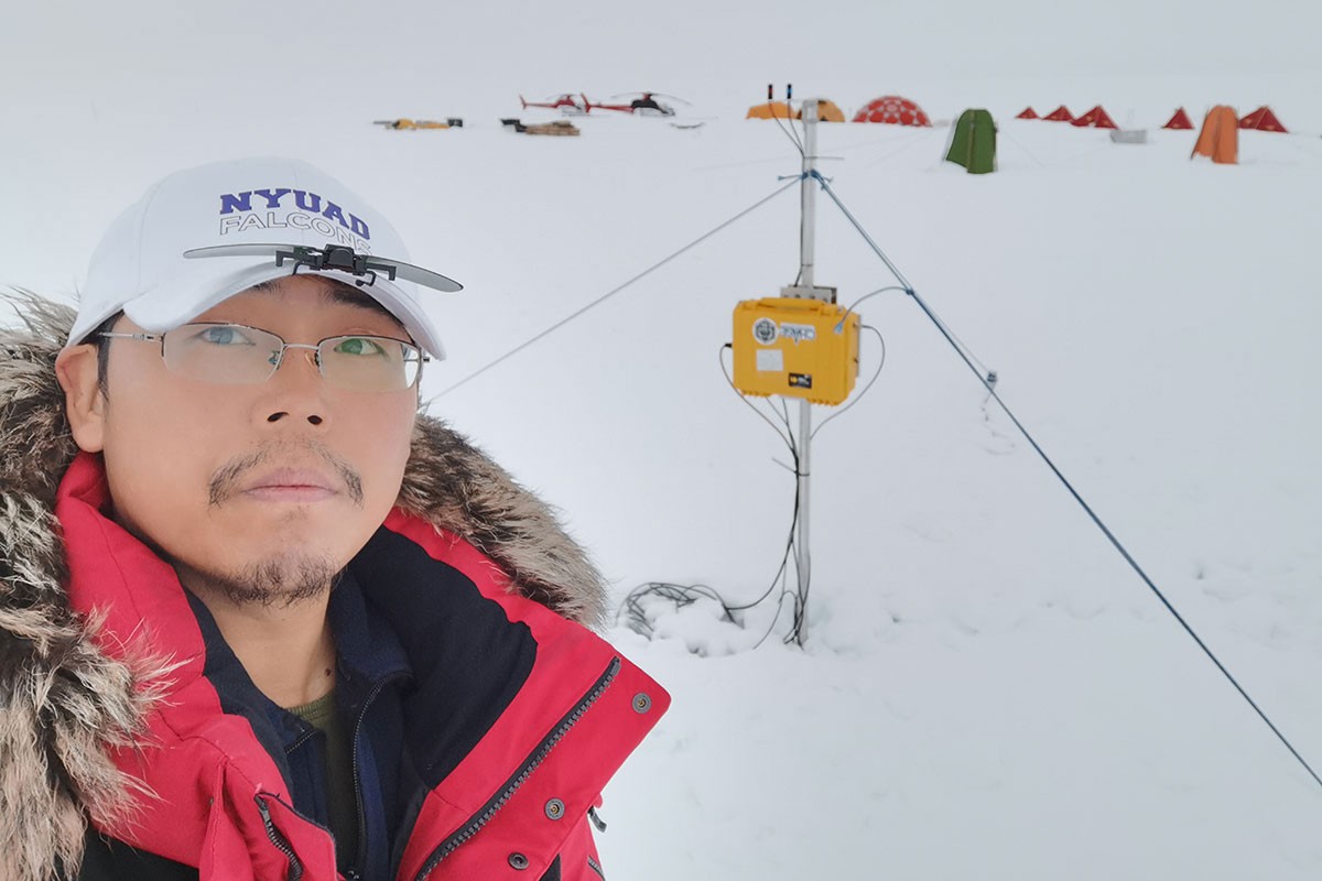 NYU Abu Dhabi research scientist Xianwei Wang in the Antarctic.