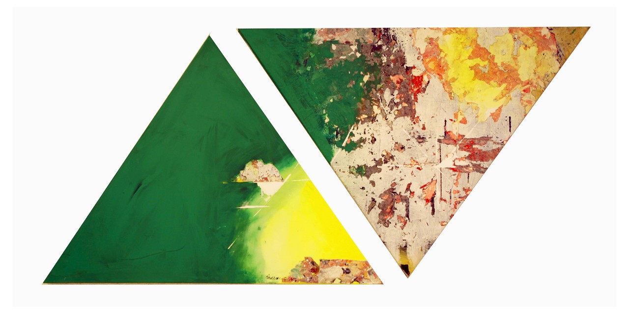 An exhibition image showcasing the rich textures and symbolism characteristic of the Baghdad Modern Art Group