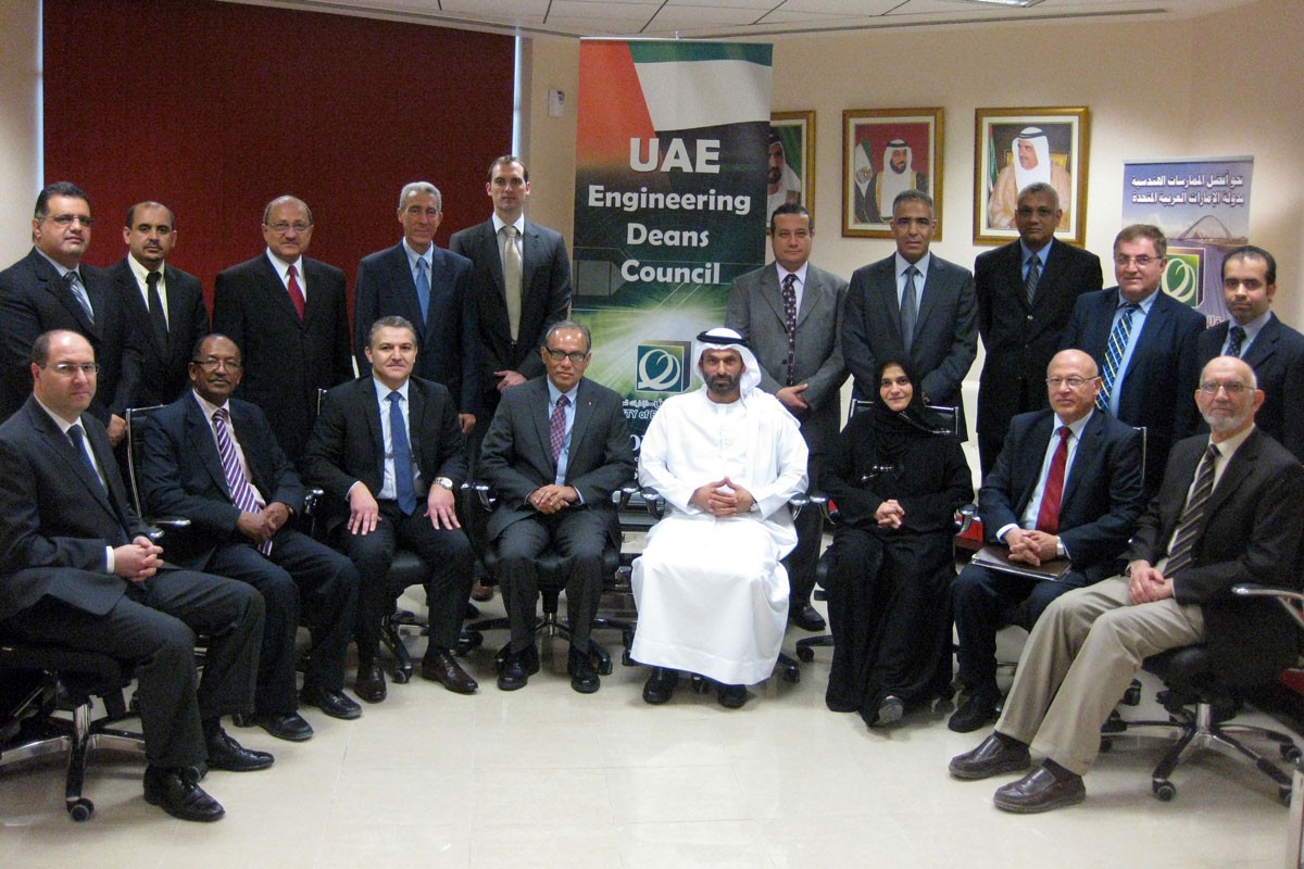 Representatives of 15 member institutions mark the establishment of the UAE Engineering Deans Council at the headquarters of the Society of Engineers — UAE.