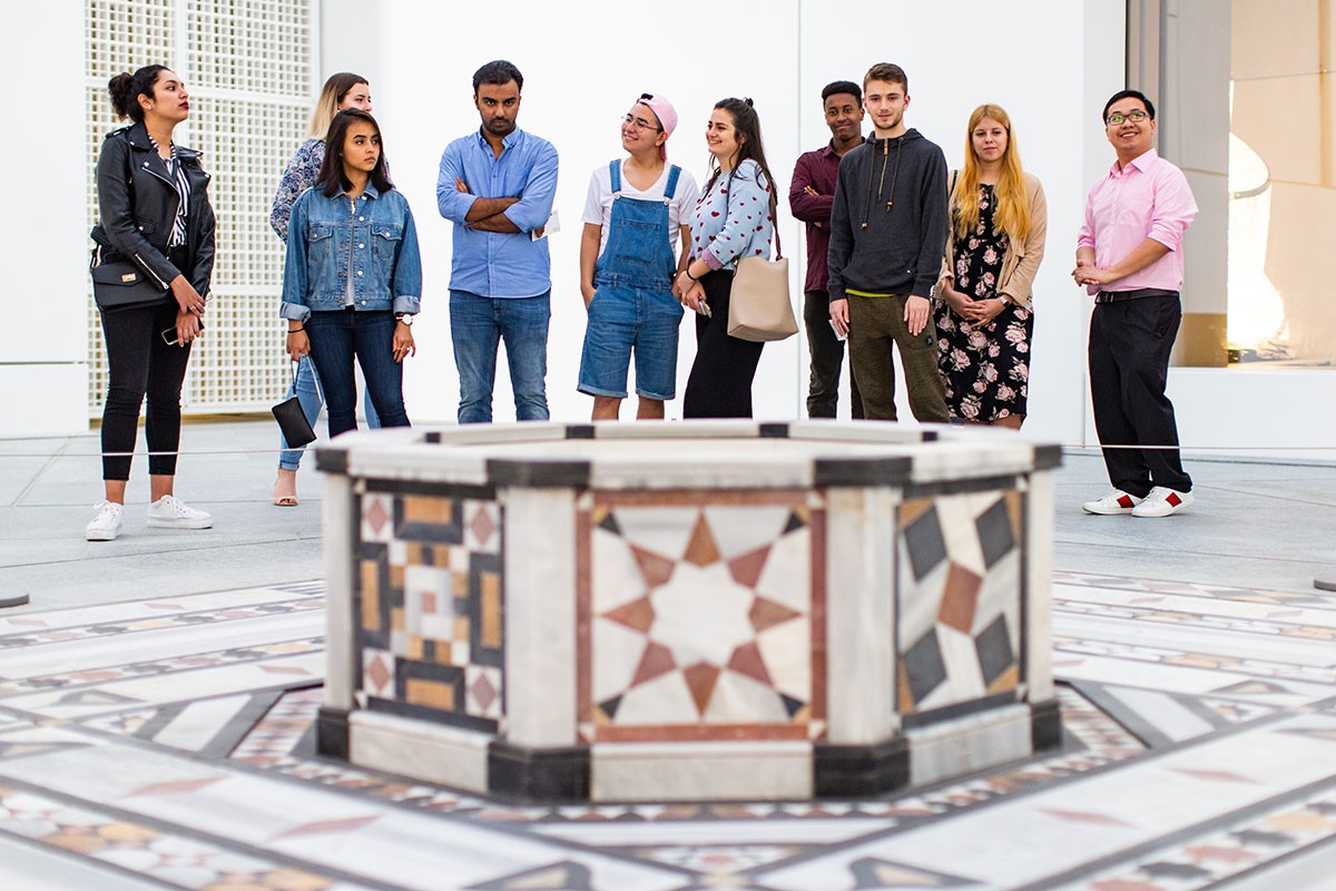 Students visit the Louvre museum in Abu Dhabi as part of their J-Term course.