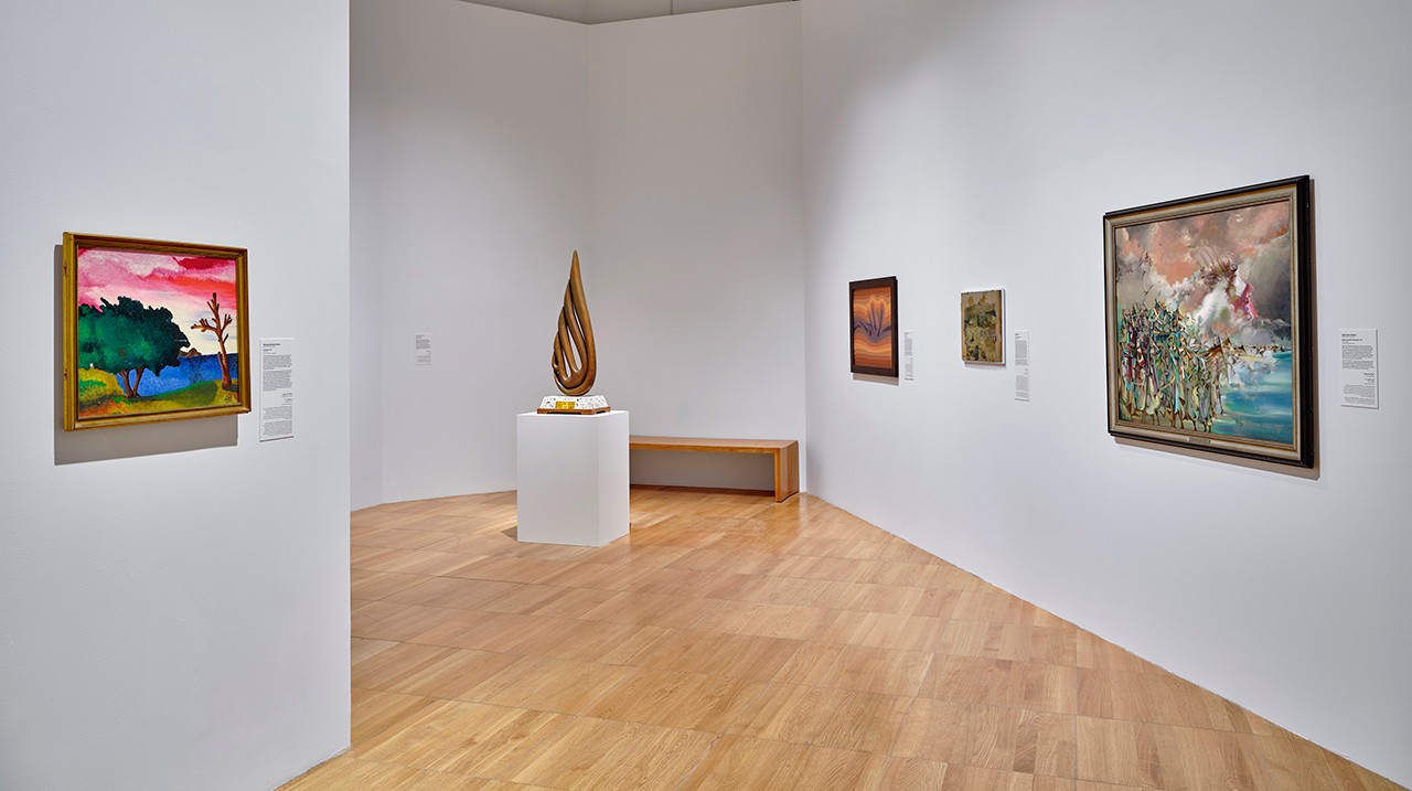 Installation view of Khaleej Modern: Pioneers and Collectives in the Arabian Peninsula. “The Landscape” section. Photo: John Varghese