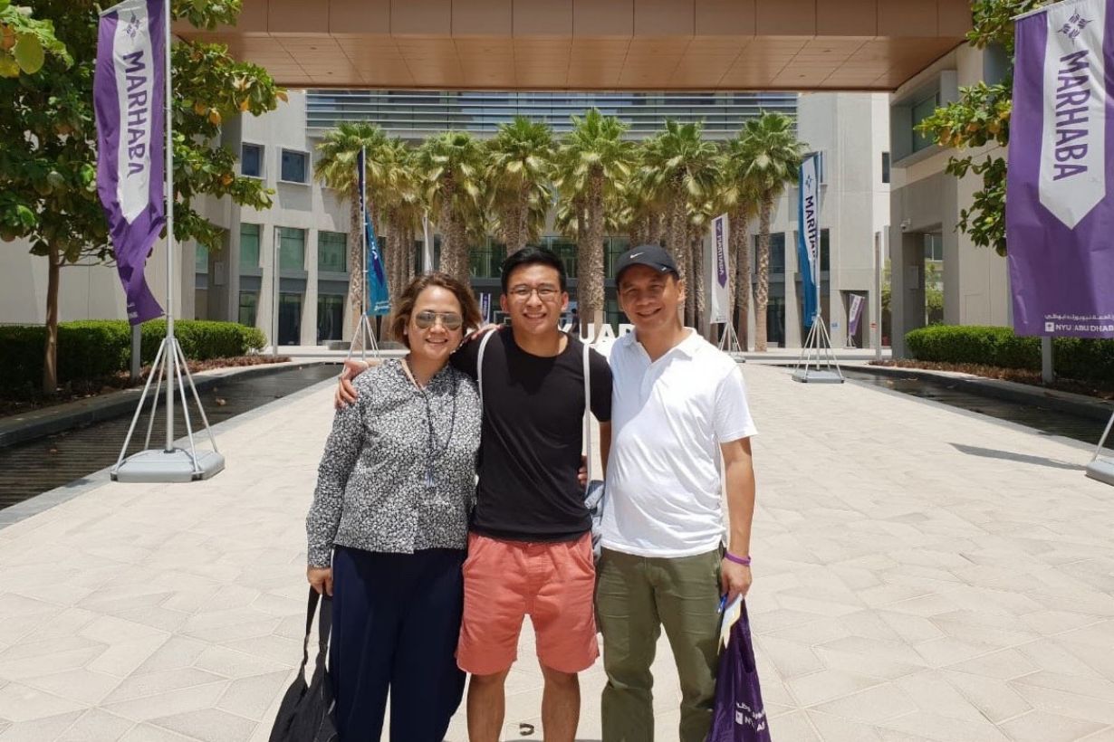 (L-R): Mimi Garcia, Savion Garcia (Class of 2022), and Sid Garcia during NYUAD Marhaba 2018. (L-R): Mimi Garcia, Savion Garcia (Class of 2022), and Sid Garcia during NYUAD Marhaba 2018.