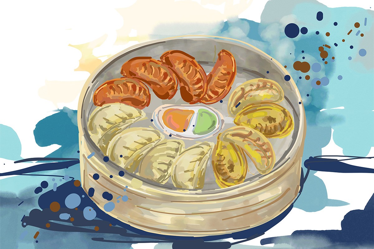 Nepalese food, momo. Illustration by Grace Shieh, NYU Abu Dhabi Class of 2023.